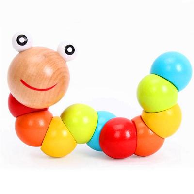 China Wholesale Montessori Material Children's Insect Flexible Twisting Toys Color Early Education Toys Baby Eco-friendly Wooden Finger Exercise for sale