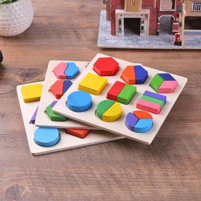 China Eco-Friendly Shapes Wooden Montessori Material Geometric Puzzle Matching Toys Math Bricks Kindergarten Learning Game Baby Educational Toys for sale