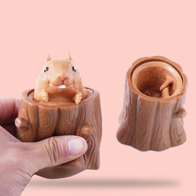 China Chridren Toys Funny Evil Decompression Toy Telescopic Head Spoof Toy Tree Stump Squirrel Cup Squeeze Toys For Kids Adults for sale