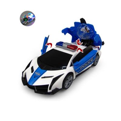 China Plastic Material Children'S Toy Electric Rotary Toy With Colorful Lights And Eco-friendly Deformation Police Car Music for sale