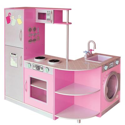 China Kids Girls Mini Pink Wooden Furniture Cooking Play Kitchen Toys Eco-friendly Material High Quality Set for sale