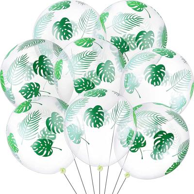 China Hawaiian Theme Party Balloons Toy Gift Toy Palm Leaves Balloons 12 Inch Clear Latex Balloons For Birthday Tropical Party for sale