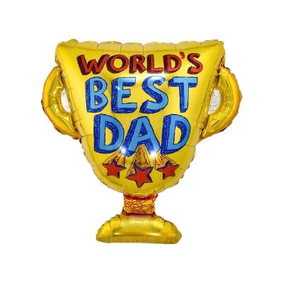 China Gift Toy New Design Father's Day World Dad Trophy Best Gift Shaped Foil Balloons For Happy Fathers Day Party Decorations Supplies for sale