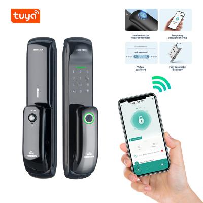 China Home smart door lock keyless tuya wifi fingerprint push pull home lock biometric Fingerprint password door Lock for sale