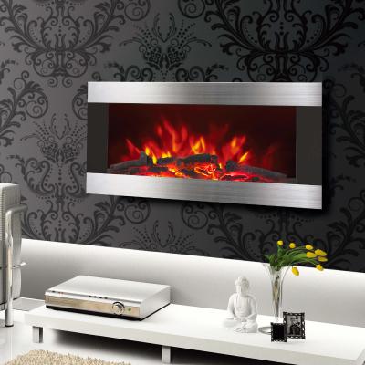 China 36 INCHES WALL MOUNTED FIREPLACE HEATER EF820 PATENTED LED REAL FLAME WOODEN BURNING LOGSET EFFECT STAINLESS STEEL for sale