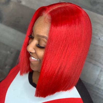 China Short 13x4 Lace Frontal Bob Red Brazilian Virgin Human Hair Straight For Black Women for sale