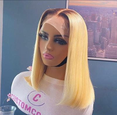 China 13x4 Straight Lace Front 4/613 Blonde Ombre Wigs Blonde Bob Lace Front Human Hair Dark Root Colored Bob Wig Short for sale