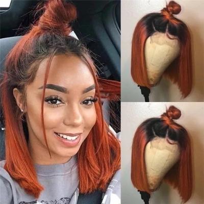 China Straight 13x4 Lace Front Orange Ombre Ginger 1B Short Bob Lace Wigs For Black Women Brazilian Virgin Human Wig for sale