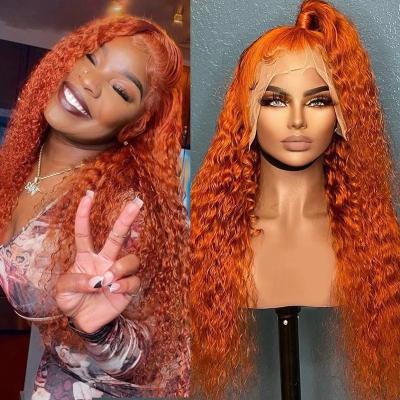 China Water Wave 13x4 Ginger 350 Deepwave Curly Wig Virgin Human Hair Pre Plucked Lace Front Wig for sale