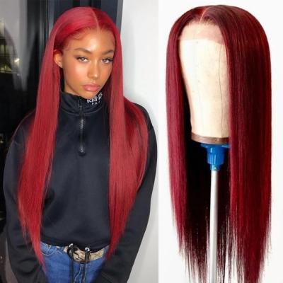 China Preplucked 13x4 Lace Front Straight Red Burgundy Wig 99J Brazilian Straight Human Hair Wigs Long for sale