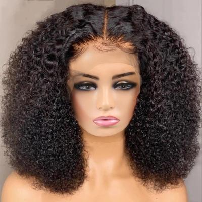 China 13x4 Afro Kinky Curly Transparent Women Brazilian Lace Closure Wig Front Human Hair Wigs For Women for sale