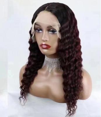 China Deep Wave 13x1T Lace Frontal Wig Human Hair Wigs Transparent Curly Brazilian Deep Wave Lace Front Wig For Pre Plucked Color Women for sale