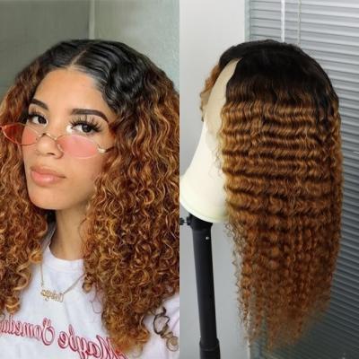 China Deep Wave 13x1 T Lace Frontal Wig Human Hair Wigs Transparent Curly Brazilian Deep Wave Lace Front Wig For Pre Plucked Color Women for sale