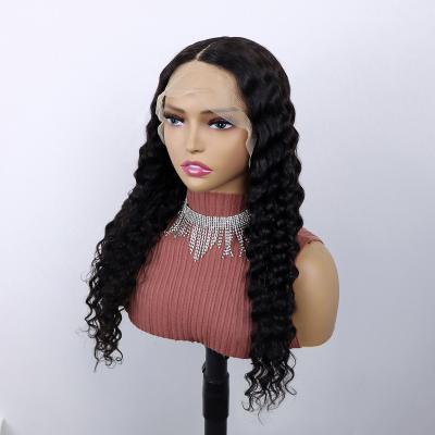 China Deep Wave 13x1 T Lace Frontal Wig Human Hair Wigs Transparent Curly Brazilian Deep Wave Lace Front Wig For Pre Plucked Color Women for sale