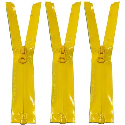 China Wholesale Nickel Free Shiny Tpu Coated Nylon Zippers #5 Yellow Waterproof Zippers PU Coated Open End Waterproof Nylon Zippers for sale