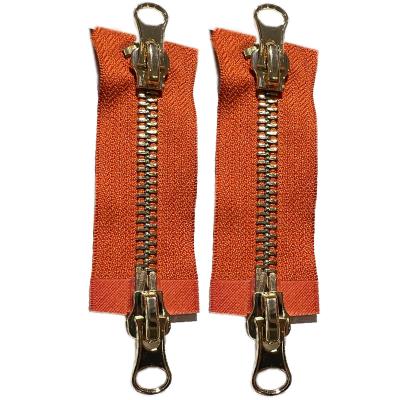 China Custom OEM 5# Zipper Factory Cremalleras Nickel Free Zippers Open End Metal Two Way Brass Zippers For Handbags Suitcase Jacket for sale