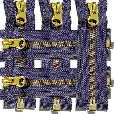 China Custom Tea Open End M5# Zipper Accessories Nickel Free Zipper Pulls Gold Color Brass Metal Teeth Metal Y Zipper for Jeans Handbags Jacket for sale