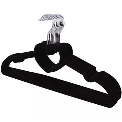 China Non-slip Space Saver Plastic Material Custom Black Color Velvet Clothes Suit Hangers for sale