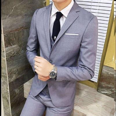 China Light Gray 3 Piece Anti Wrinkle Yokes Slim Fit Formal Suits Mens Blazer Suit For Weddings Office Business Formal Wear for sale