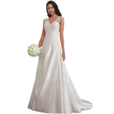 China Best Selling Plus Size Women's Long Tail Long Tail Wedding Dresses Lace V-Neckline Backless White Backless Wedding Dress for sale