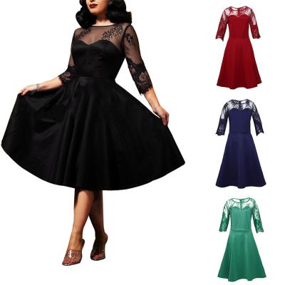 China Cheap Breathable Lace Patchwork Plus Size Party Wear Dresses For Women Mid Length Sheathed Mesh Cocktail Dress See Through Elegant Casual for sale