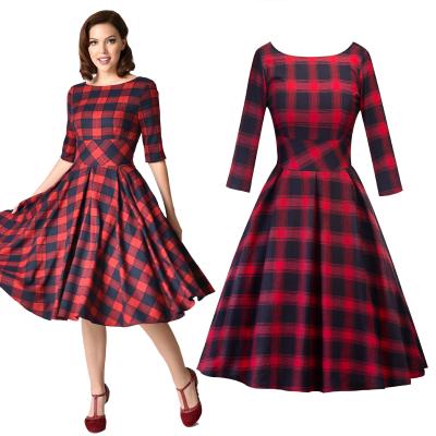 China Latest Design Breathable Plaid Dress Half Sleeve Midi Party Wear Backless Short Casual Dresses For Women for sale