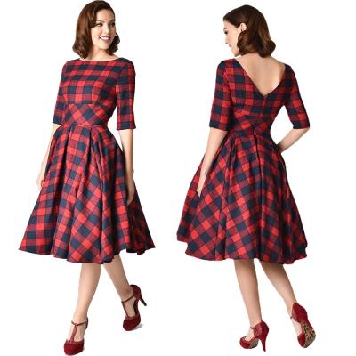 China Sale Women Midi Party Casual Dress Warm Breathable Backless Wear Half Sheath Plus Size Plaid Cocktail Dress for sale