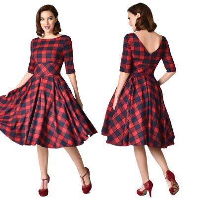 China Factory supply black and red breathable cheap plaid cocktail dress plus size casual party wear women dress for sale