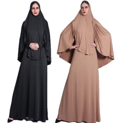 China Wholesale Plain Pray Abaya Black Closed Islamic Clothing Ramadan Muslim Dress Dubai Turkey 2 Pieces Women Pleated Hijab Dress 1317 1317 for sale