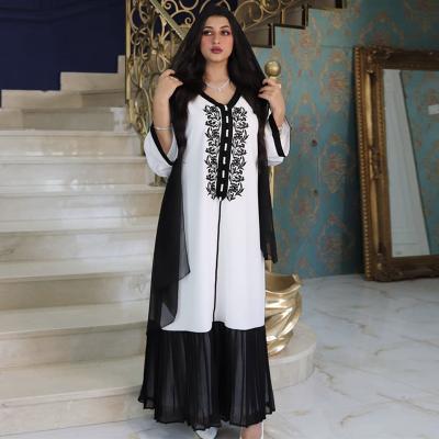 China Women's Abaya Long Maxi Muslim Dress Latest Designs Black Embroidered Silky Islamic Turkish Fashion AB108 Chiffon Adults AB108 Dubai for sale