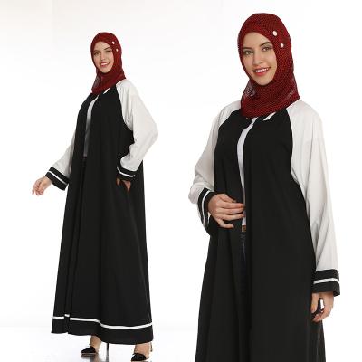 China Muslim Islamic Clothing Dubai 2032 Saudi Arabia Wholesale Modest White Women Black Patchwork dress Front Kaftan Robe Open Abaya 2032 for sale