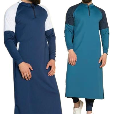 China Polyester Polyester Patchwork Plus Size Islamic Moroccan Abaya Thobe Muslim Clothing Long Sleeve Arabic Thobe Thawb For Men for sale