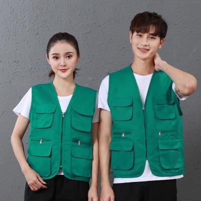 China Custom Multi Pocket Fishing Service Men High Visibility Reporter Solid Color Work Safety Vest Uniform Denim Knit Work Softshell Cargo Vest for sale