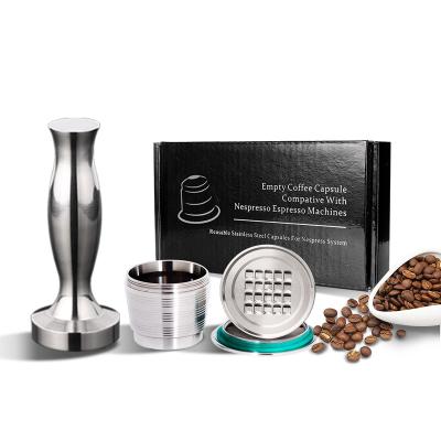 China Works great in your kitchen or 3pods 1Tamper Nespresso Coffeeware Refillable Flat Base Coffee Capsule Tamper Stainless Steel Reusable Coffee Pod for Coffee for sale