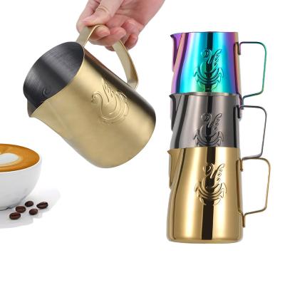 China High Hardness 380ML Milk Steaming Frothing Pitcher Stainless Steel Milk Jug Nonstick Pull Flower Cup Perfect For Coffee Cappuccino Latte Art for sale