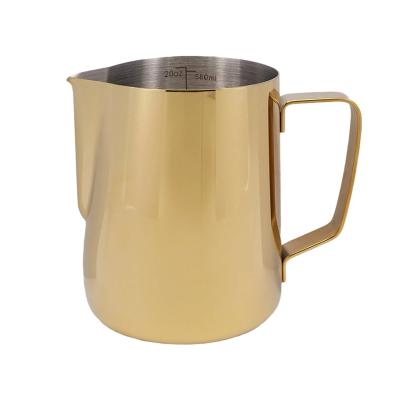 China Viable Latte Art Milk Frother Tea Jug 600ml Gold Stainless Steel Milk Frother Pull Flower Cup Espresso Cups Jug for sale