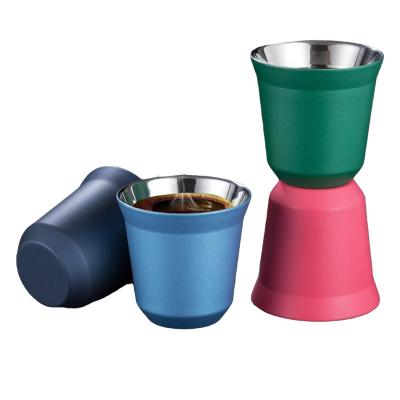 China With Scale 80ml Double Wall Stainless Steel Espresso Cup Insulation Cute Nespresso Pixie Coffee Cup Capsule Shape Thermo Coffee Mugs for sale