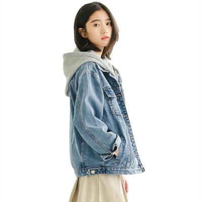 China Breathable French Terry Hooded Denim Jackets Pockets Shorts Jeans Women Clothing Plus Size Blue Breathable Denim Jacket Women for sale