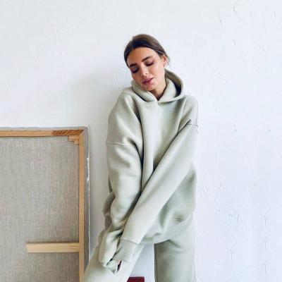 China Fashion Winter Breathable Warm Breathable Factory Fashion Two-Piece Clothing Set Casual Women Solid Hoodies And Joggers Sets Wholesale for sale