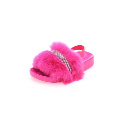 China Kids Toddler Size Babies Indoor Outdoor Fur Sandals Anti-skin Kids Shoes Newest Slipper Slides Waterproof Furry Faux Fur Sandals for sale