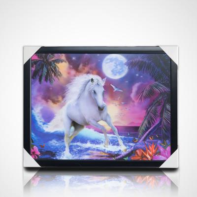 China 3D lenticular painting stock designs PET 40*30cm 5D 3D lenticular horse picture with black frame for sale