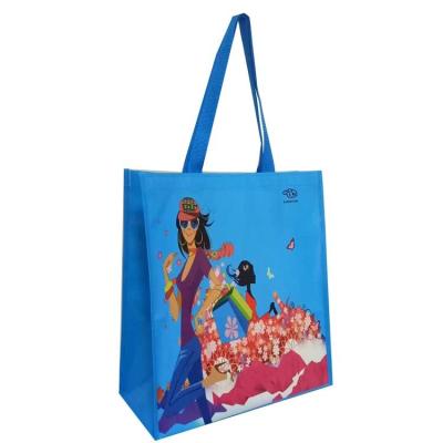 China Feather Folding Handle Printed Pp Woven Shopping Bag High Resolution CMYK Printing for sale