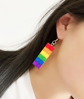 China Promotion Gift Building Block Rainbow Earrings Long 925 New Stud Earrings Ear Clips For Net Red Trendy for sale