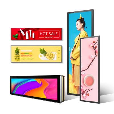 China Indoor Hot Selling Ultra Wide Stretched Free Thin Bar Lcd Advertising Player CMS Android Free Range Thin Screen For Store for sale