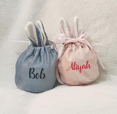 China Customized Velvet Easter Bag Easter Bunny Plush Bag Easter Egg Hunt Bag Basket Gift Bunny for sale