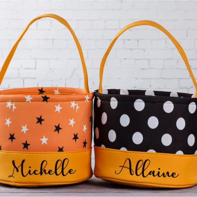 China Customized Wholesale Polka Dot Halloween Bucket Halloween Candy Basket Stripe Trick or Treat Bag for sale