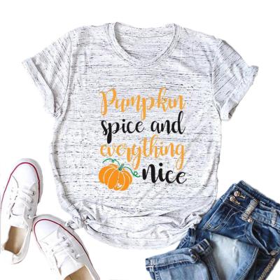 China Breathable Monogrammed Shirts Wholesale Newest Style Halloween Women Short Sleeve Cotton Pumpkin Printed T-Shirts for sale