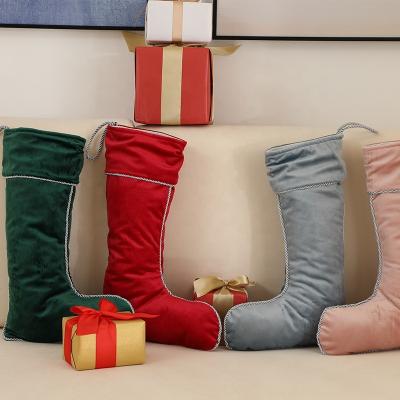 China Christmas 2021 Festival Christmas Stocking Christmas Door Decoration Rope Edge Velvet Sublimation Stocking for sale