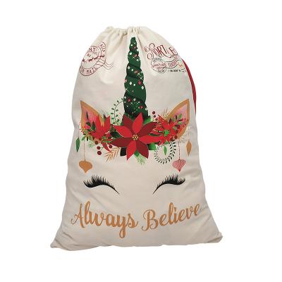 China High Quality/Fashion Personalized Cute Unicorn Christmas Bags Decor Canvas Unicorn Christmas Bags Customized Gift for sale