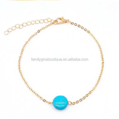 China Wholesale Custom Leather Girl Woman Gifts Alloy Turquoise Anklet Chain for sale